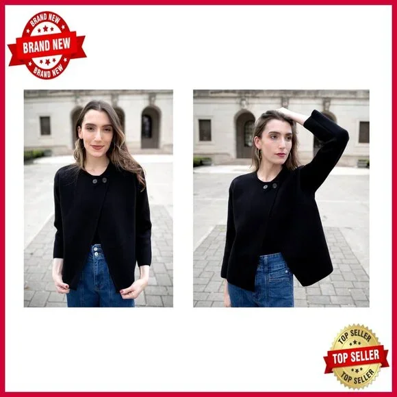 Cropped Knit Sweater Blazer Oversized Open Front Lapel Cardigan Chic Elegant - Picture 7 of 7